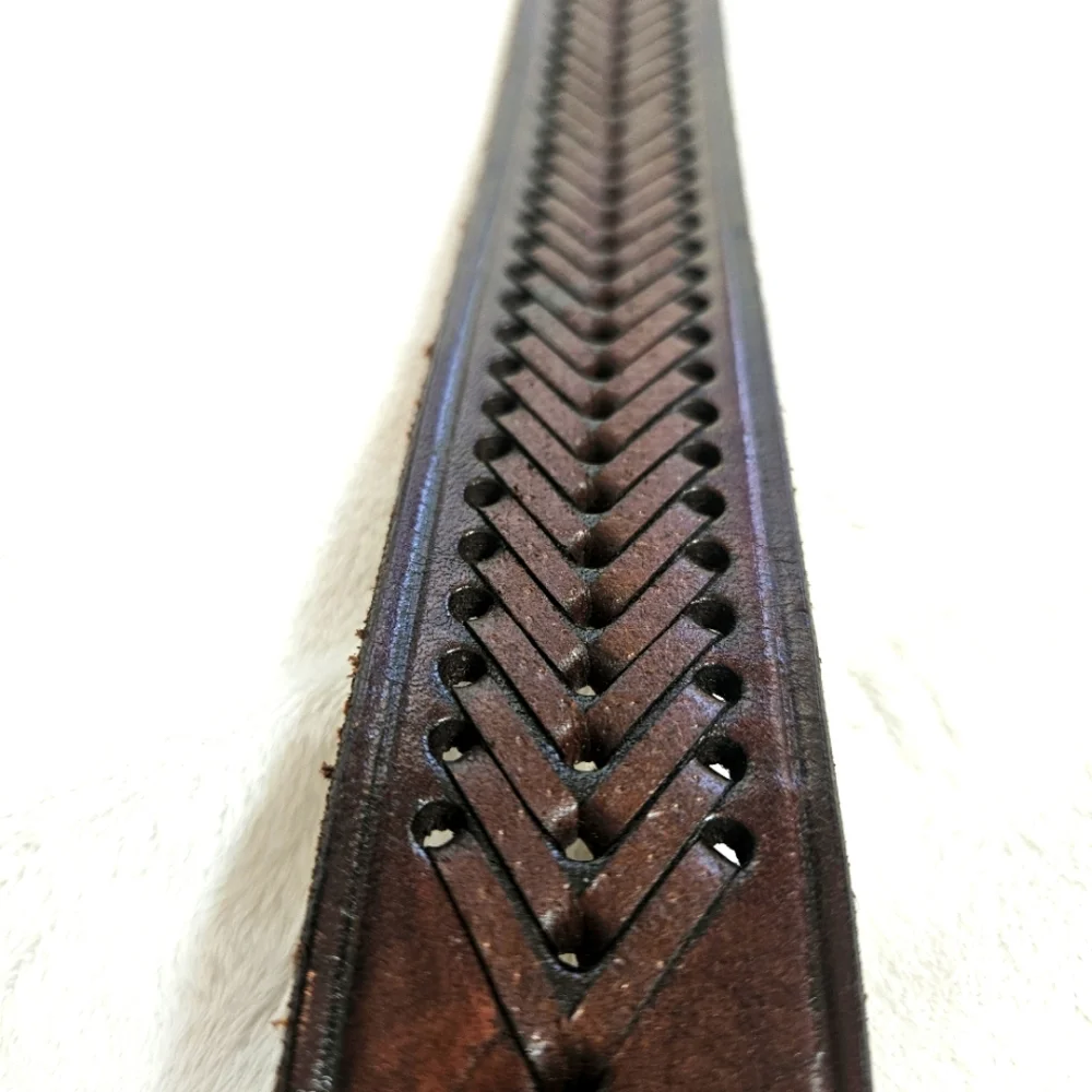 Leather Belt Mens Sz 40 Brown Tooled Eagle Design Braided Western Southwestern